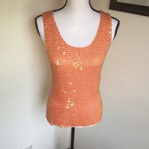 Orange Sequin Sleeveless Tank Top